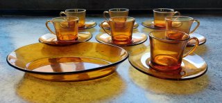 Juego 7 tazas café Duralex y fuente pequeña vintag