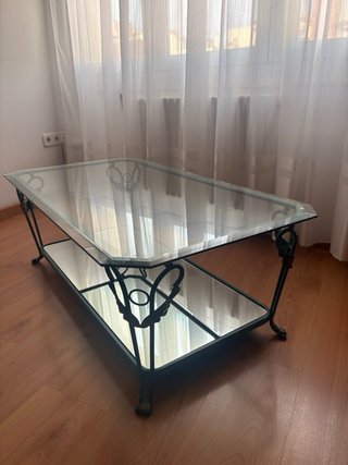 Tavolo ausiliario in vetro e ferro battuto