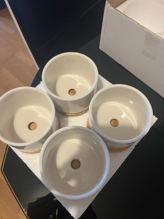 Set 4 Macetas Cerámica y Madera Beige
