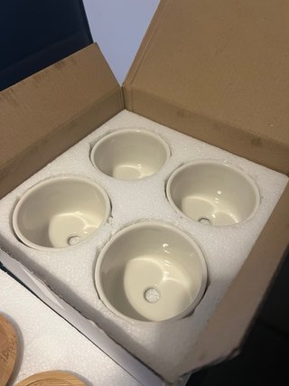 Set 4 Macetas Cerámica y Madera Beige