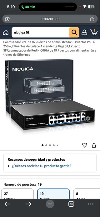 NICGIGA AI-FS1621GP Conmutador PoE 16 Puertos