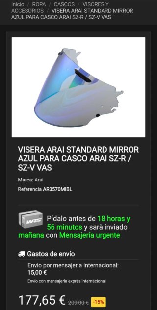Visera Arai Espejo Azul