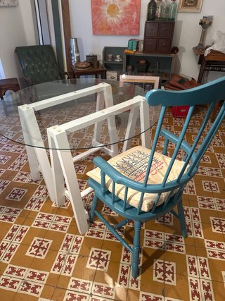 Mesa redonda cristal y madera