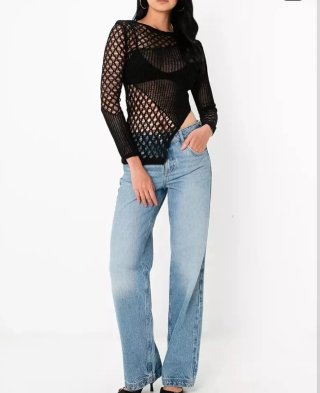 Top Zara Crochet Asimétrico Talla Única Negro