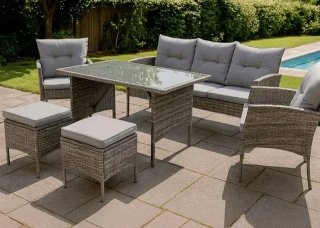 Conjunto Comedor Terraza Jardín Ratán Gris