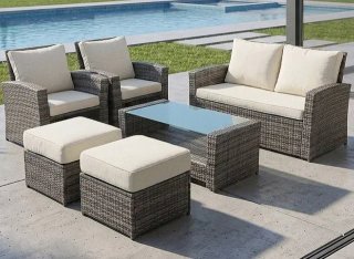 Conjunto Ratan Terraza Sofá, Sillones, Puff y Mesa