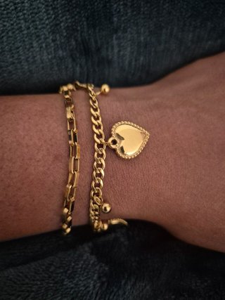 Pulsera Corazón Acero Inoxidable Dorado