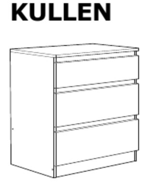 Cómoda Kullen 3 cajones Ikea blanca. URGE