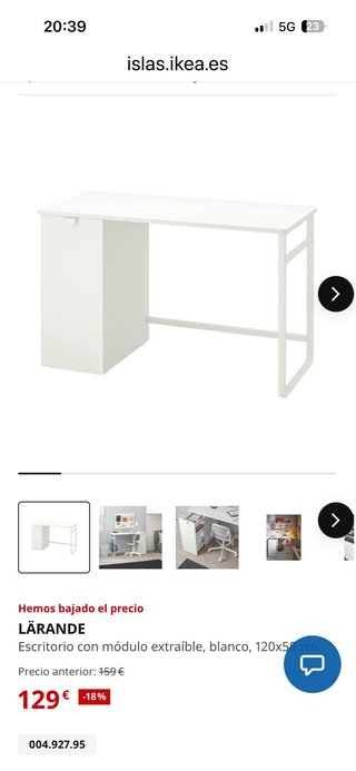 Escritorio Ikea Larande 120x58cm con cajón