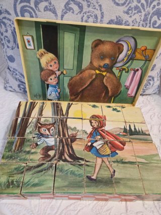 Antiguo juguete  de cubos puzzle,lote 2 juegos