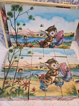 Antiguo juguete  de cubos puzzle,lote 2 juegos