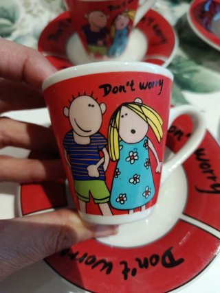 Juego 6 Tazas Café Porcelana Don't Worry
