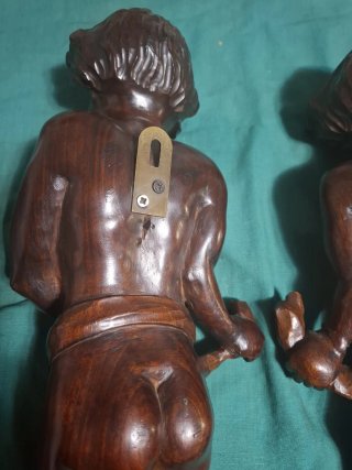 Coppie statuette vintage legno noce