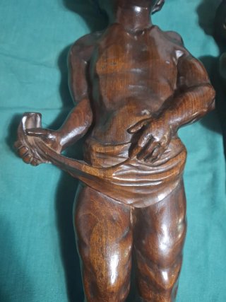 Coppie statuette vintage legno noce