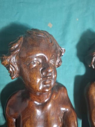 Coppie statuette vintage legno noce