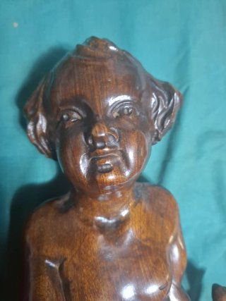 Coppie statuette vintage legno noce