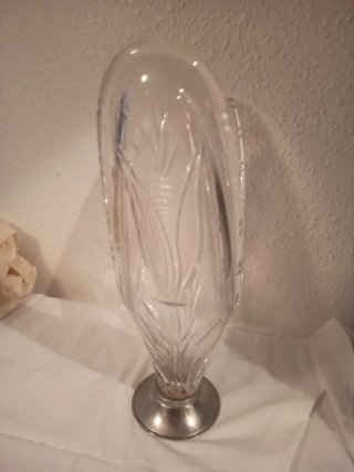 Jarrón cristal tallado vintage plata