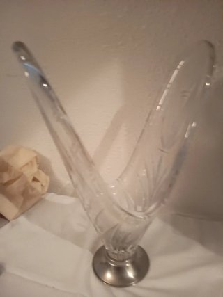 Jarrón cristal tallado vintage plata