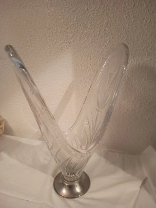 Jarrón cristal tallado vintage plata