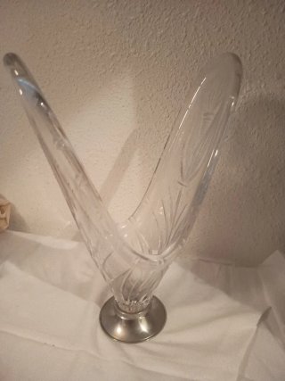 Jarrón cristal tallado vintage plata