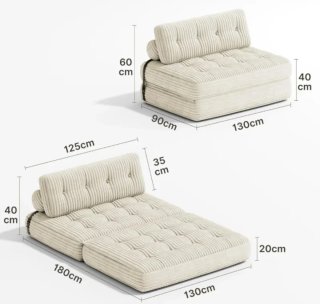 Sofá Cama Plegable Gris 2 Plazas