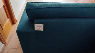 Sofá 2 plazas, sillón y puff azul