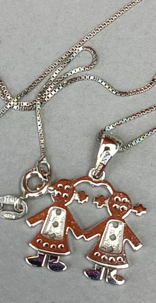 Colgante Plata Niñas Corazón Cadena