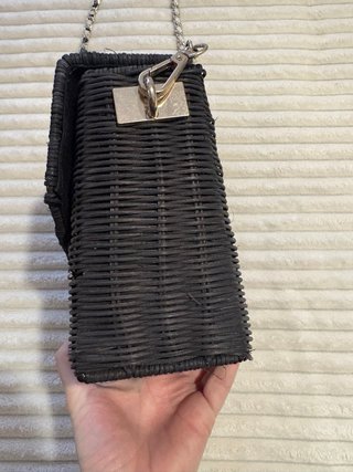 Bolso Zara Mimbre Negro Cadena Plata