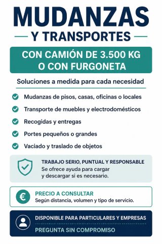 Mudanzas y transportes con camión o furgoneta