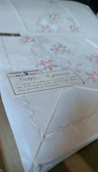 Lenzuola Matrimoniale Ricamo Burano Venezia 4pz