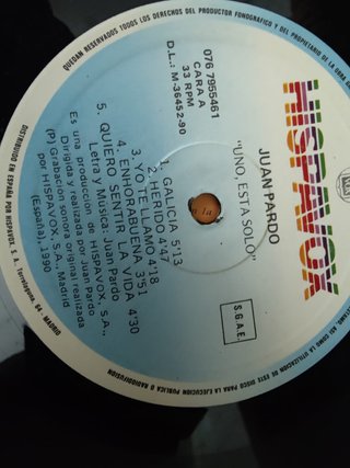 Vinilo Juan Pardo Uno