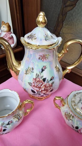 Set Tè Vintage Bavaria Porcellana Fiori Oro