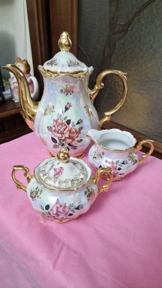 Set Tè Vintage Bavaria Porcellana Fiori Oro