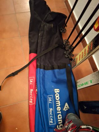 Lote de esquís y bastones antiguos