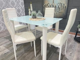 Comedor Mesa Cristal 110cm + 4 Sillas Polipiel