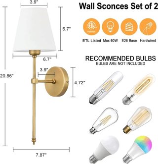 2 Lámparas de Pared Doradas Tela