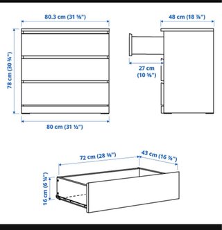 Cómoda MALM Ikea 3 cajones blanca