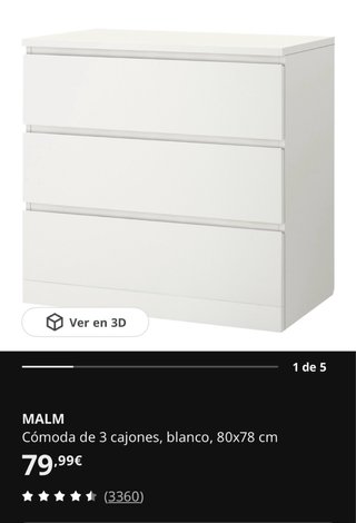 Cómoda MALM Ikea 3 cajones blanca