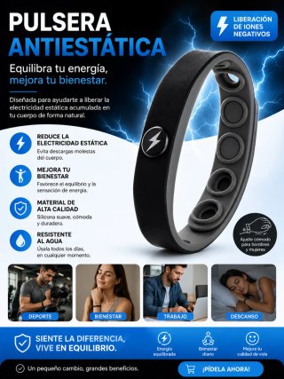 Pulsera Antiestática Silicona Negra, precintada