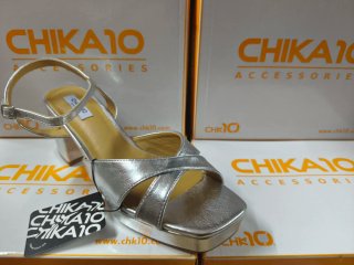 Sandalias Chika10 Plataforma Tacón Plata