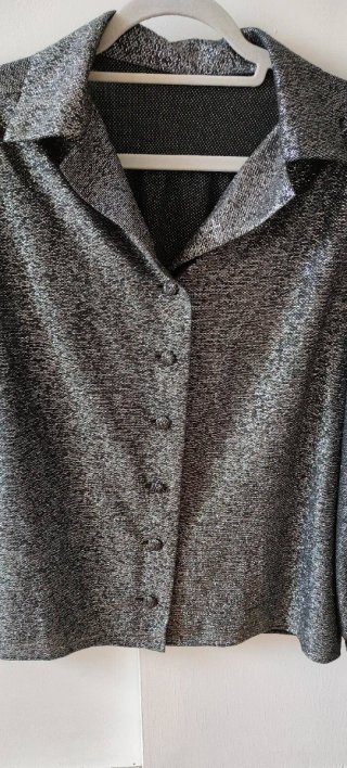 Camisa negra con lamé plateado - Vintage 1980