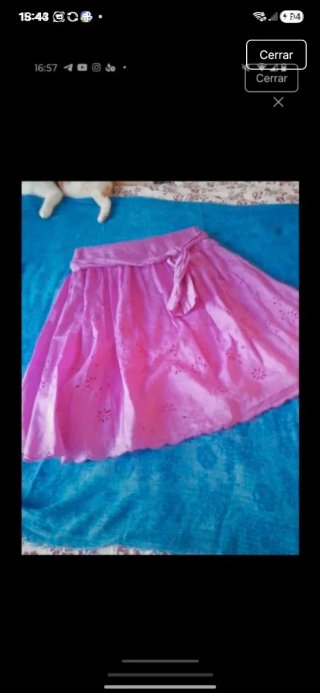 Falda Massimo Dutti rosa con bordados y lazo.