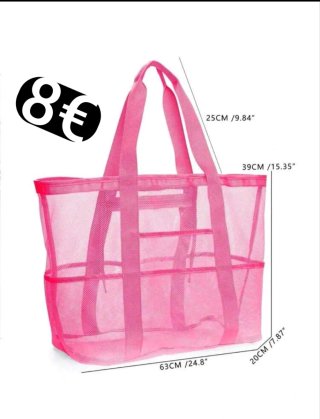 Bolso de playa de malla rosa