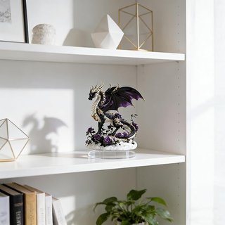 Statuina Drago Nero e Viola con Rose
