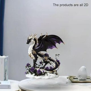 Statuina Drago Nero e Viola con Rose