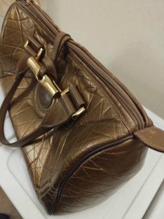 Borsa Longchamp vintage pelle marrone e oro