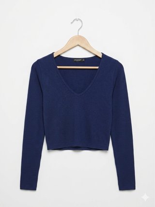 Camiseta Stradivarius cuello pico azul T.M