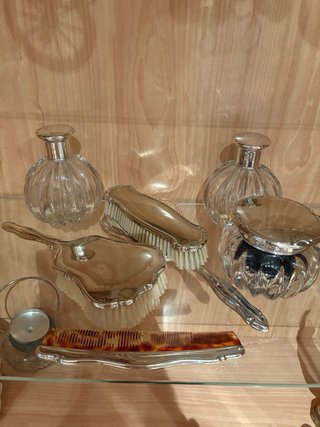 Juego de tocador vintage cristal y metal