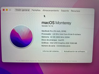 MacBook Pro 15 2018 i9 32GB RAM Gris Espacial