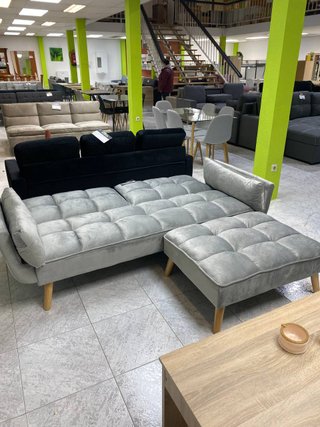 Sofá Cama Click Clack 3 Plazas + Puff Gris
